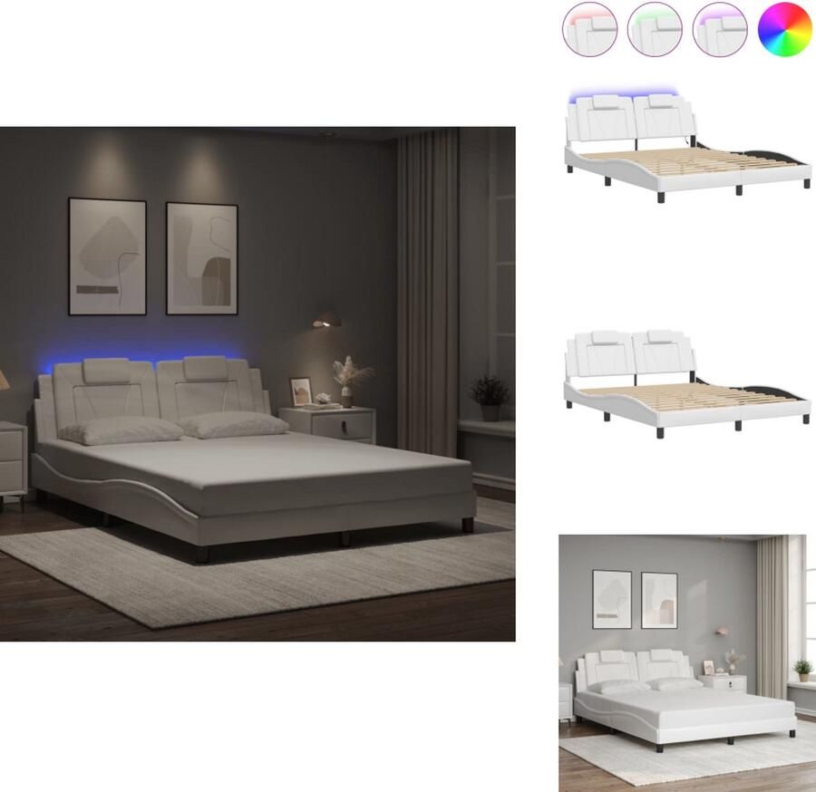 VidaXL Bedframe Bedframes Bed Bedbodem Bedframe met LED-verlichting kunstleer wit 160x200 cm