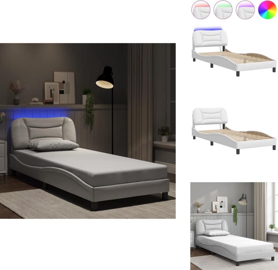 VidaXL Bedframe Bedframes Bed Bedbodem Bedframe met LED-verlichting kunstleer wit 90x200 cm