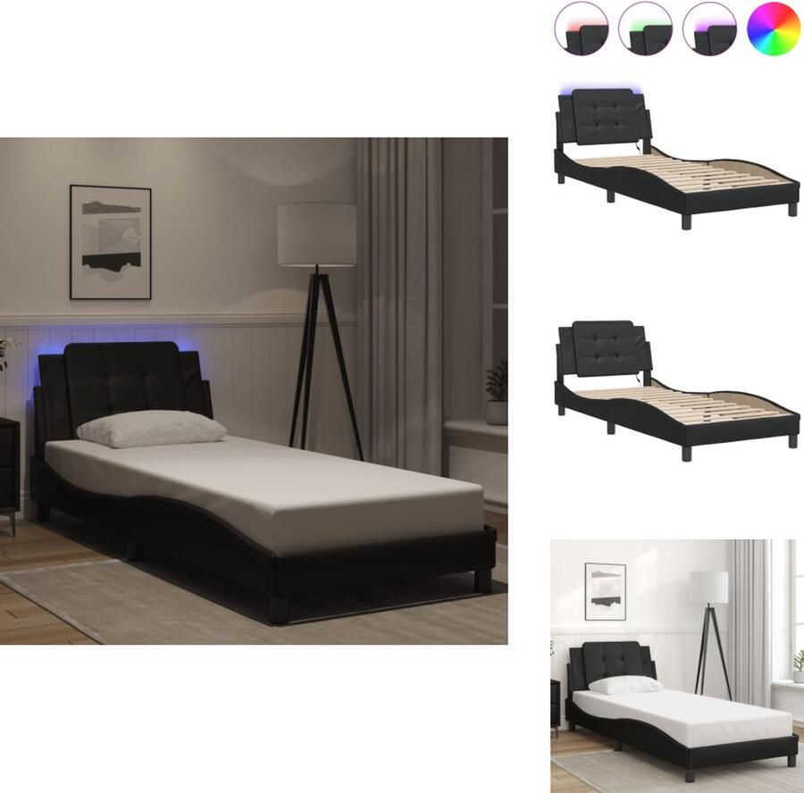 VidaXL Bedframe Bedframes Bed Bedbodem Bedframe met LED-verlichting kunstleer zwart 100x200 cm