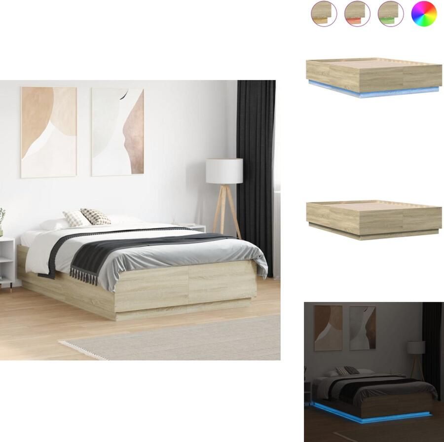 VidaXL Bedframe Bedframes Bed Bedbodem Bedframe met LED-verlichting sonoma eikenkleurig 140x200 cm