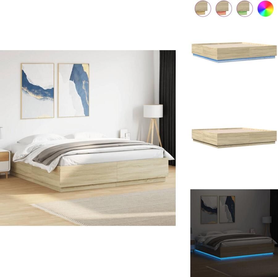 VidaXL Bedframe Bedframes Bed Bedbodem Bedframe met LED-verlichting sonoma eikenkleurig 180x200 cm