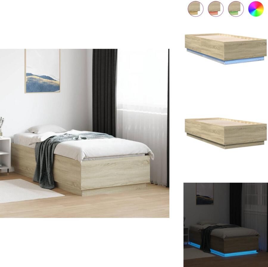 VidaXL Bedframe Bedframes Bed Bedbodem Bedframe met LED-verlichting sonoma eikenkleurig 90x190 cm