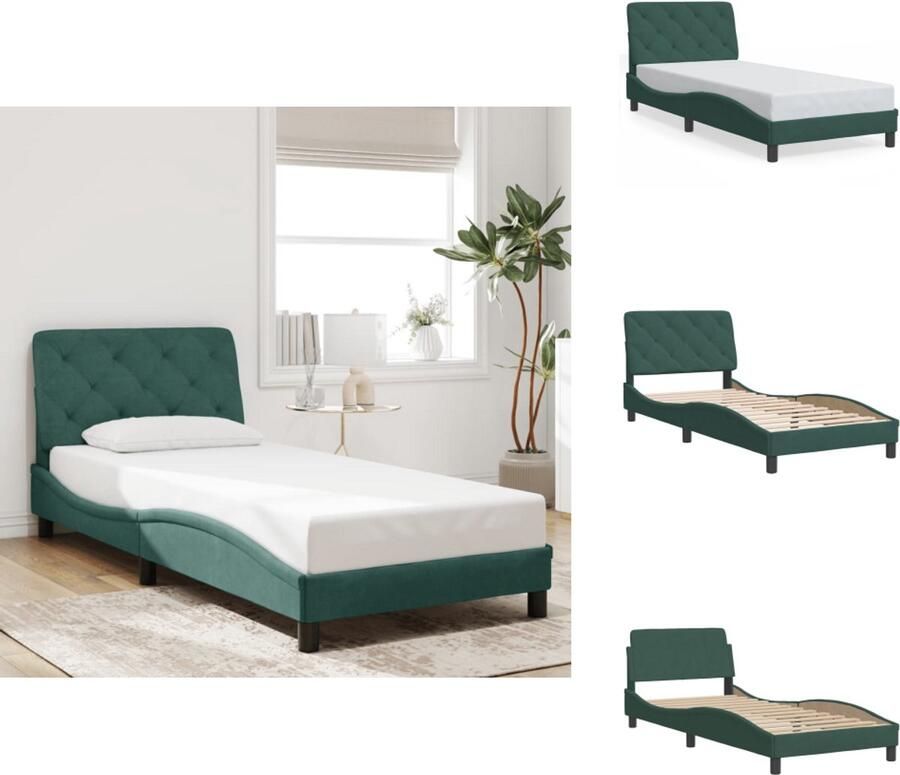 VidaXL Bedframe Bedframes Bed Bedbodem Bedframe zonder matras 90x190 cm fluweel donkergroen