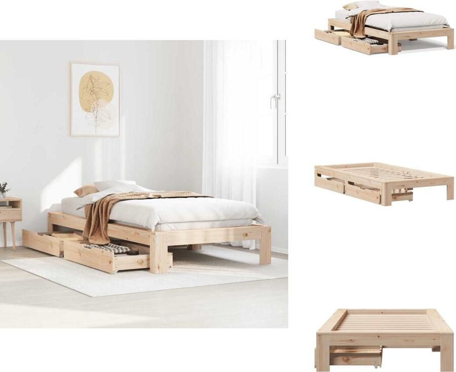 VidaXL Houten Bed Grenenhout 200 x 100 x 80 cm Stevig en stabiel Massief grenenhout Praktische lattenbodem Matras niet inbegrepen Bed - Foto 7