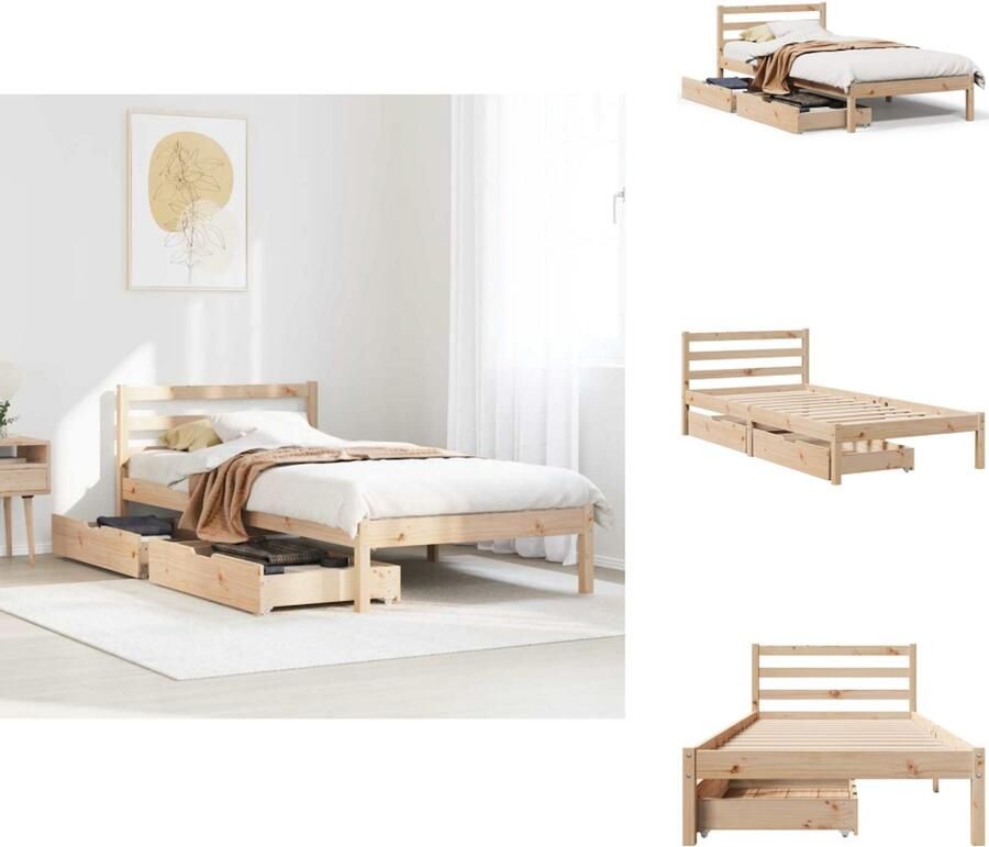 The Living Store Bedframe zonder matras massief grenenhout 100x200 cm Slaapcomfort Houten Bed Tweepersoonsbed Boxspring Bed Opbergladekast - Foto 2