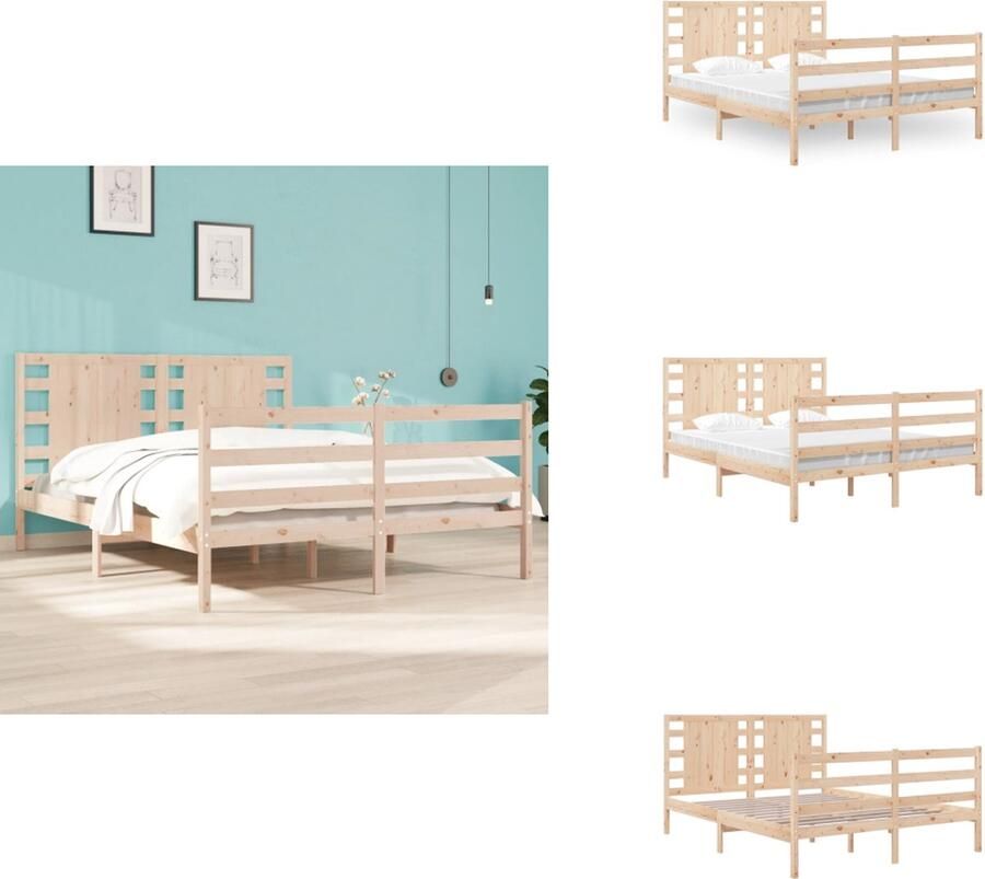 VidaXL Houten Bedframe Massief Grenenhout 195.5 x 140.5 x 69.5 cm Comfortabel hoofdeinde Bed