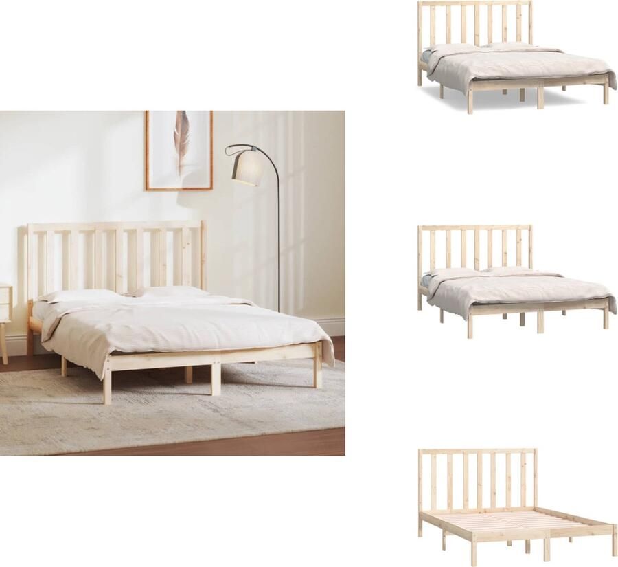The Living Store Houten Bedframe Massief Grenenhout 195.5 x 140.5 x 69.5 cm Comfortabel hoofdeinde Houten Bedframe Grenenhout Bed Tweepersoons Bed King Size Bed Hoofdeinde Bed