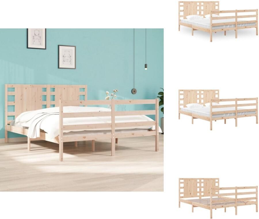 The Living Store Houten Bedframe Massief Grenenhout 195.5 x 140.5 x 69.5 cm Comfortabel hoofdeinde Houten Bedframe Grenenhout Bed Tweepersoons Bed King Size Bed Hoofdeinde Bed - Foto 5