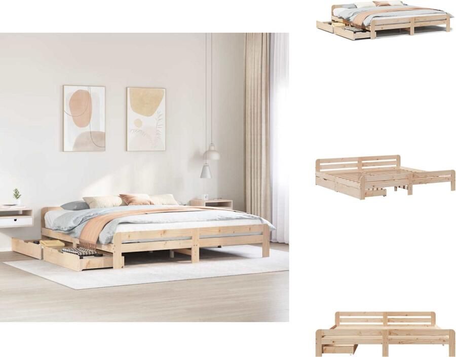 VidaXL Bedframe Bedframes Bed Bedbodem Bedframe zonder matras massief grenenhout 180x200 cm - Foto 4