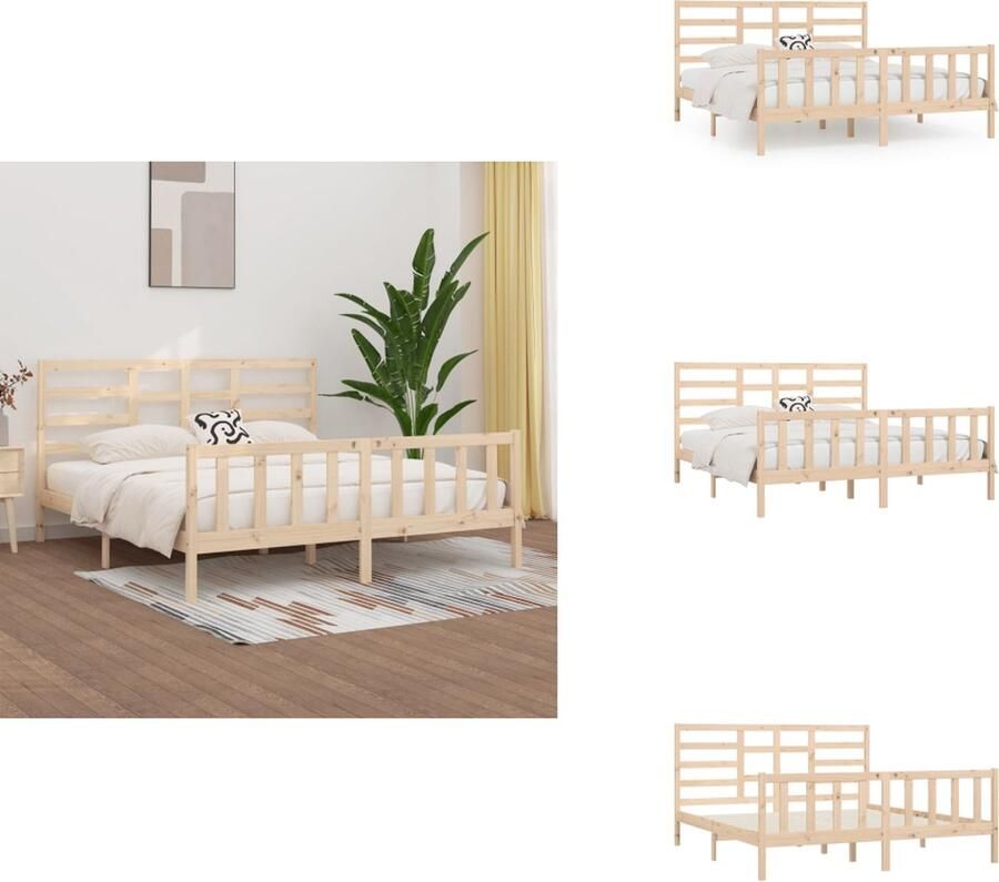 VidaXL Bedframe Massief Grenenhout Kingsize Rustiek Ontwerp 205.5 x 205.5 x 31 cm Onbehandeld Bed - Foto 3