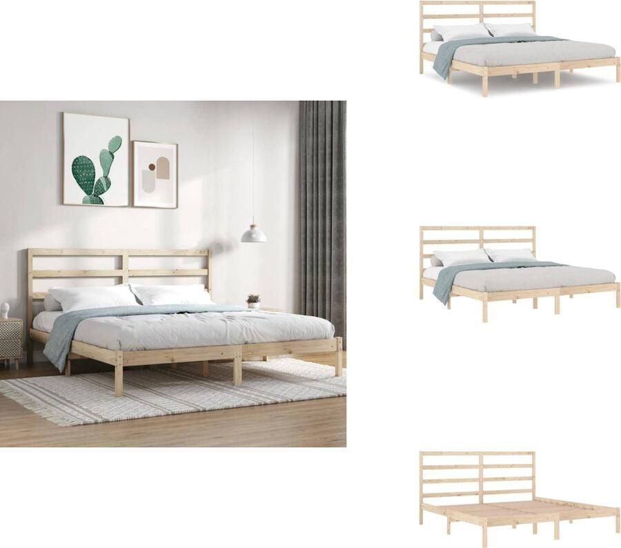 VidaXL Bedframe Massief Grenenhout Kingsize Rustiek Ontwerp 205.5 x 205.5 x 31 cm Onbehandeld Bed - Foto 4