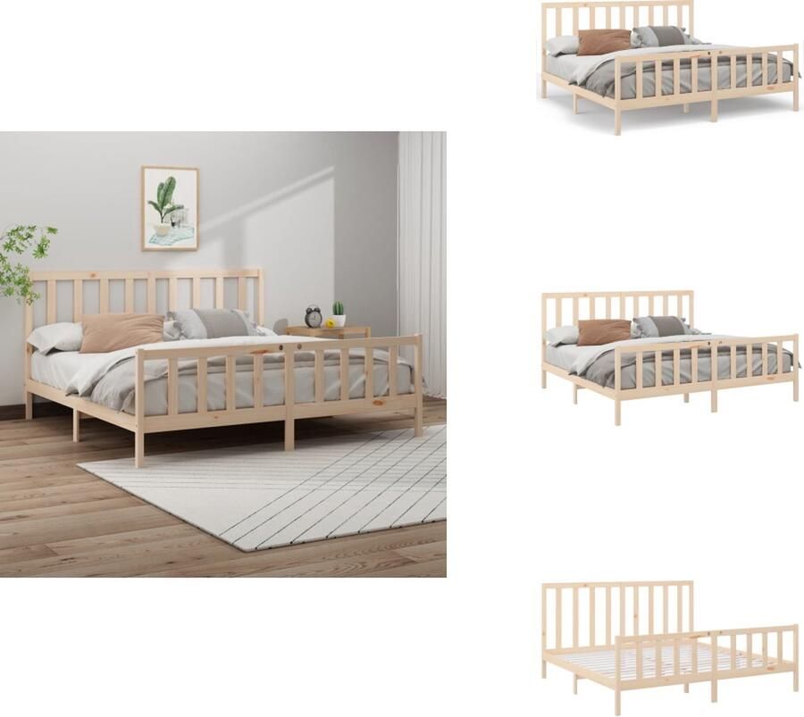 VidaXL Bedframe Massief Grenenhout Kingsize Rustiek Ontwerp 205.5 x 205.5 x 31 cm Onbehandeld Bed - Foto 2