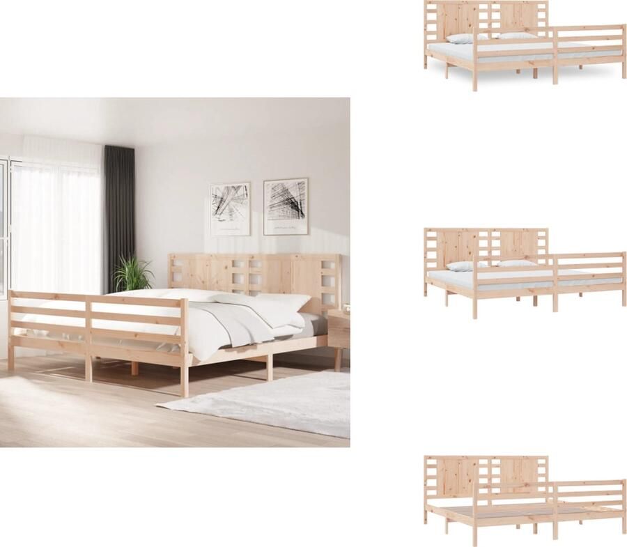 VidaXL Bedframe Massief Grenenhout Kingsize Rustiek Ontwerp 205.5 x 205.5 x 31 cm Onbehandeld Bed - Foto 5