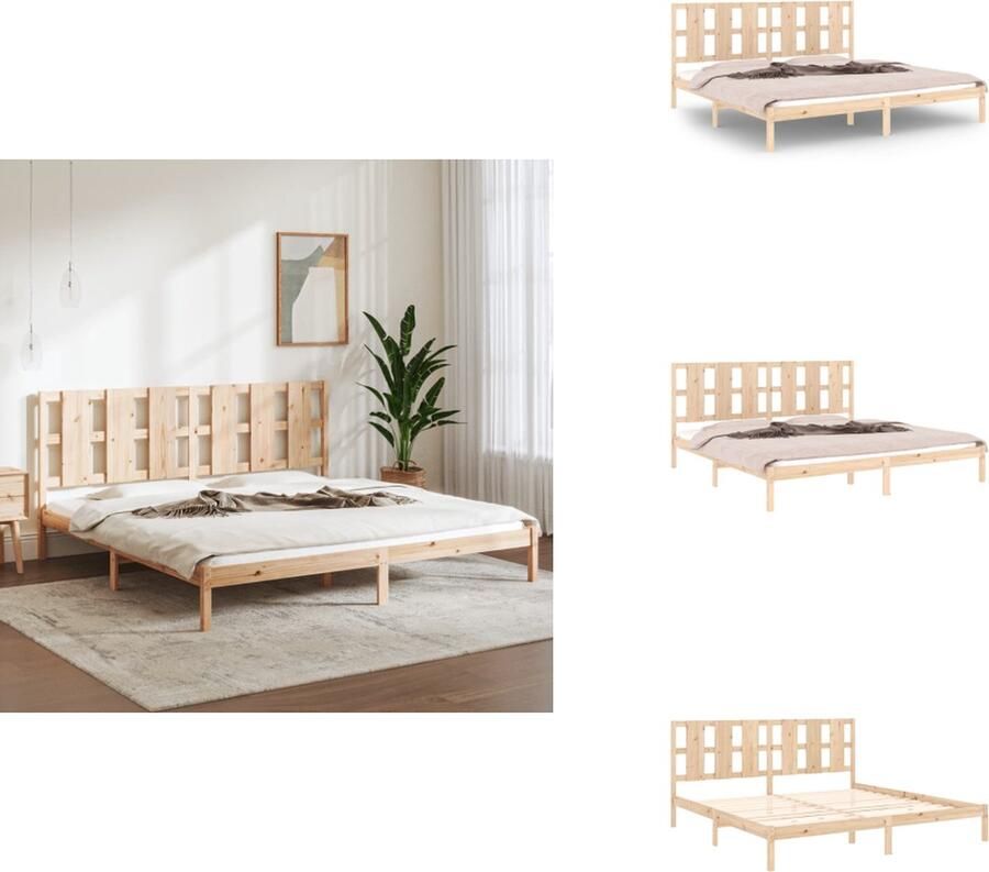 VidaXL Bedframe Grenenhout 205.5 x 205.5 x 100 cm Massief hout Multiplex lattenbodem 200 x 200 cm matras Bed