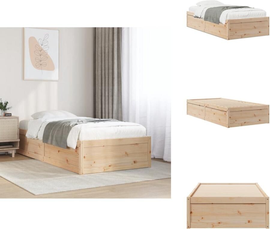 VidaXL Bedframe Bedframes Bed Bedbodem Bedframe zonder matras massief grenenhout 75x190 cm - Foto 4