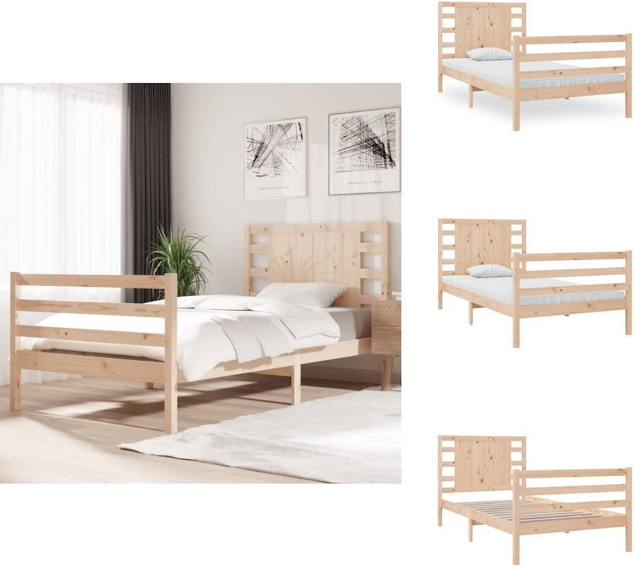 VidaXL Bedframe Bedframes Bed Bedbodem Bedframe zonder matras massief grenenhout 90x190 cm - Foto 2