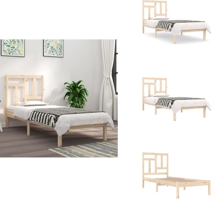 VidaXL Houten Bedframe Praktisch en Decoratief Massief grenenhout Stevig en stabiel Comfortabel hoofdeinde Uniek design Afmetingen- 205.5 x 95.5 x 31 cm Geschikt voor matrassen 90 x 200 cm Montage vereist Bed