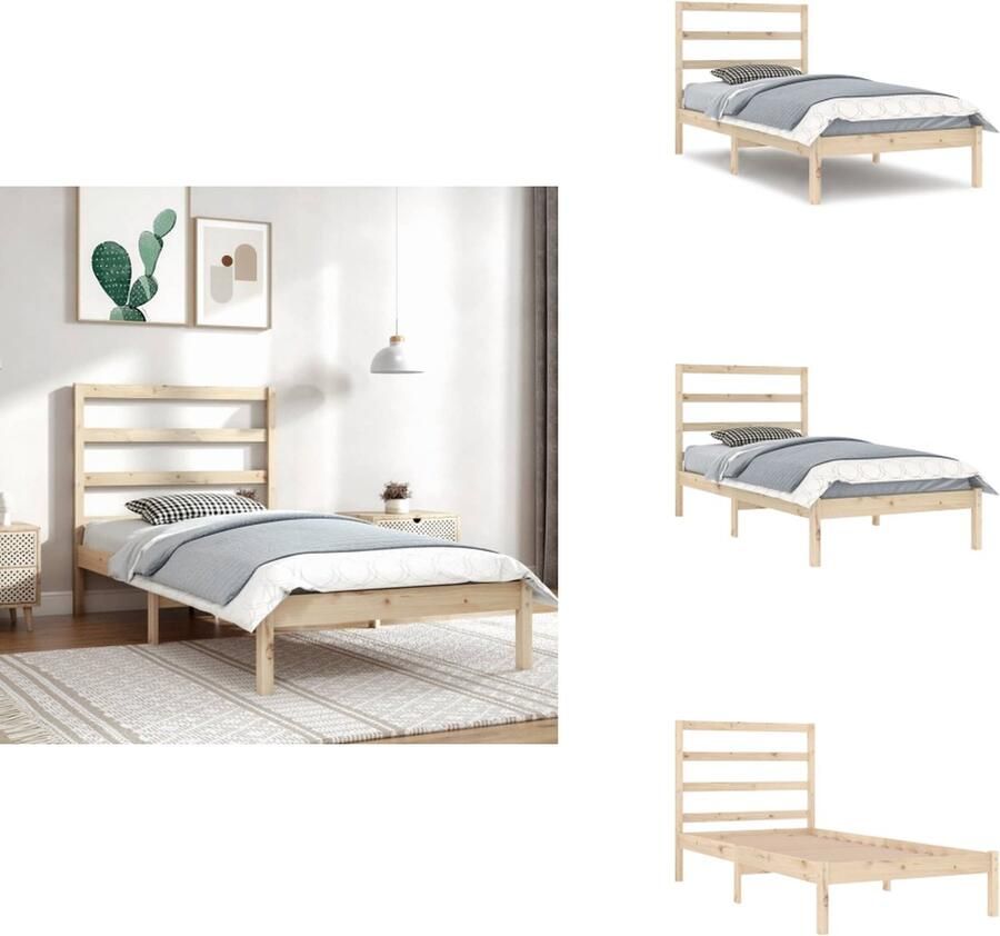 VidaXL Bedframe Grenenhout 205.5 x 96 x 100 cm Inclusief Hoofdeind Geschikt voor 90 x 200 cm Matras Montage vereist Bed