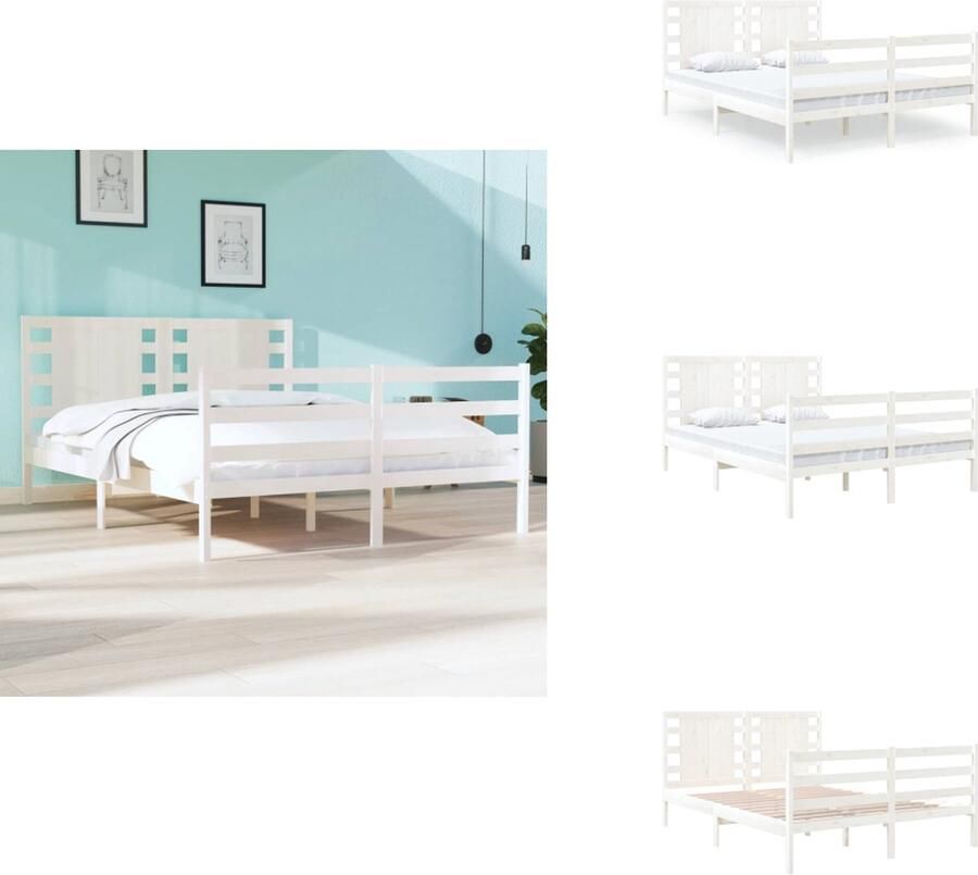 VidaXL Houten Bedframe Massief Grenenhout 195.5 x 126 x 70 cm Wit Geschikt voor 120 x 190 cm Matras Bed - Foto 2