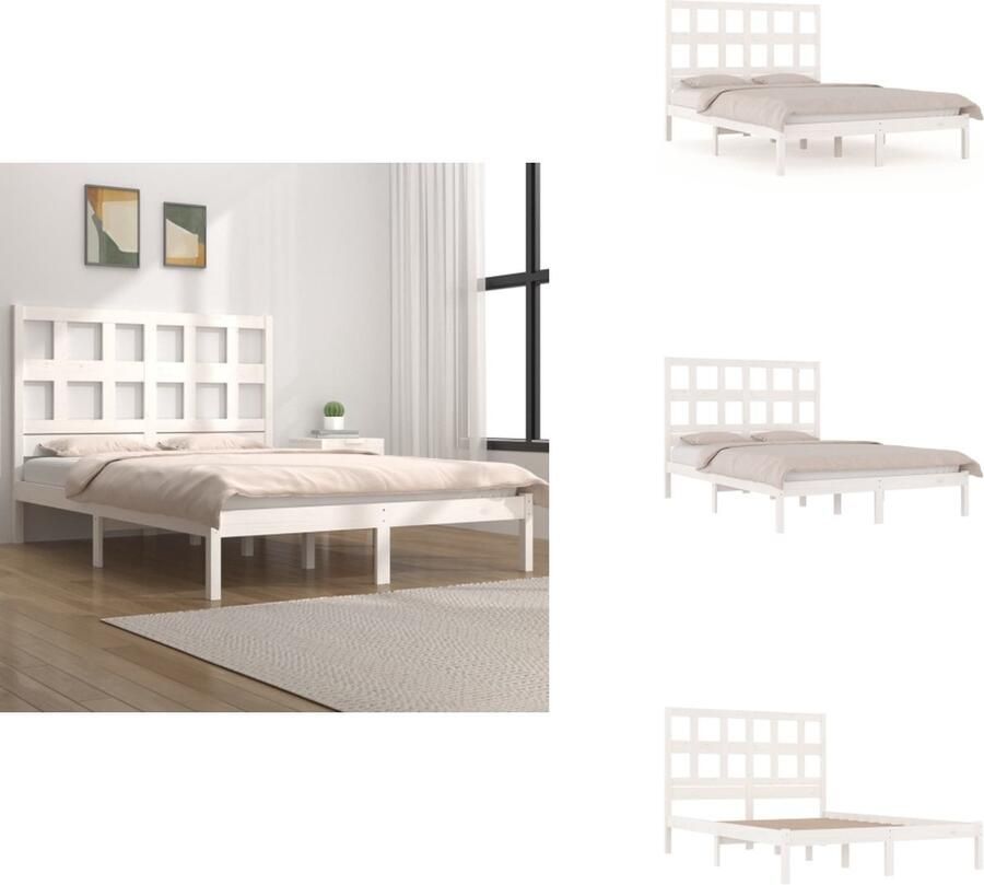 VidaXL Houten Bedframe Massief Grenenhout 195.5 x 126 x 70 cm Wit Geschikt voor 120 x 190 cm Matras Bed