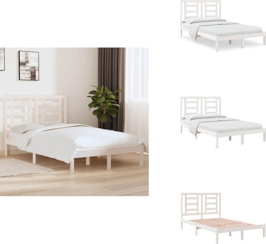 VidaXL Bedframe Bedframes Bed Bedbodem Bedframe zonder matras massief grenenhout wit 120x200 cm