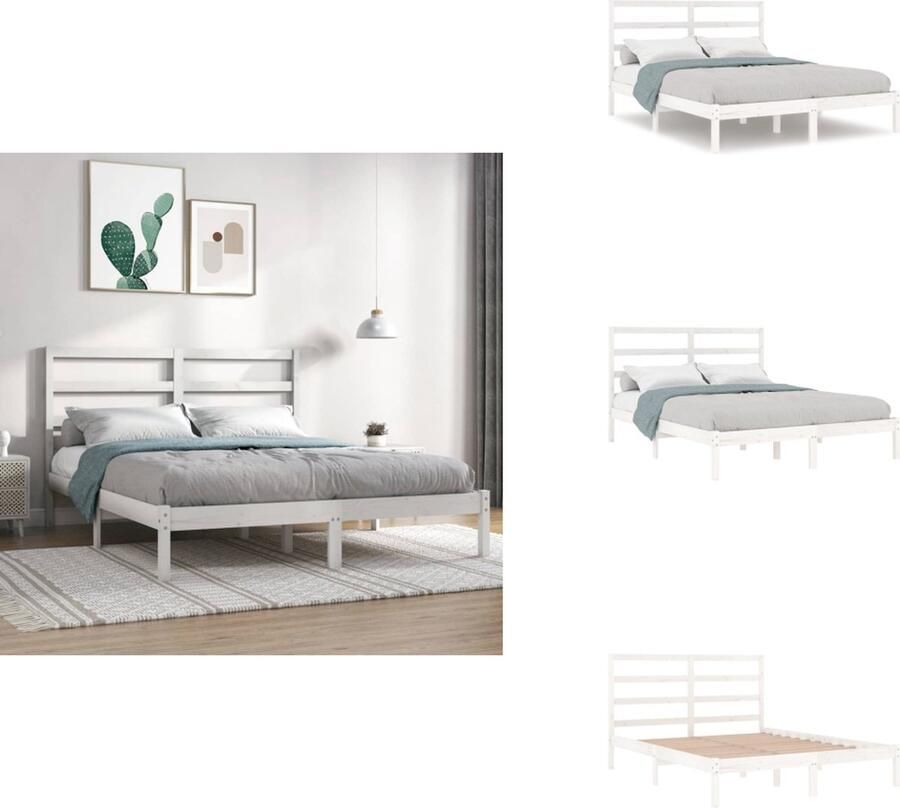 VidaXL Houten Bedframe Modern Slaapkamermeubilair Afmeting- 205.5 x 123.5 x 69.5 cm Ken- Wit Grenenhout Multiplex Bed - Foto 7