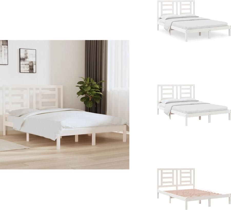 VidaXL Bedframe Bedframes Bed Bedbodem Bedframe zonder matras massief grenenhout wit 135x190 cm