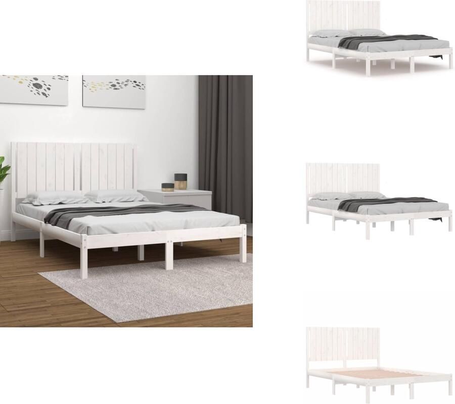 VidaXL Bedframe Bedframes Bed Bedbodem Bedframe zonder matras massief grenenhout wit 140x190 cm