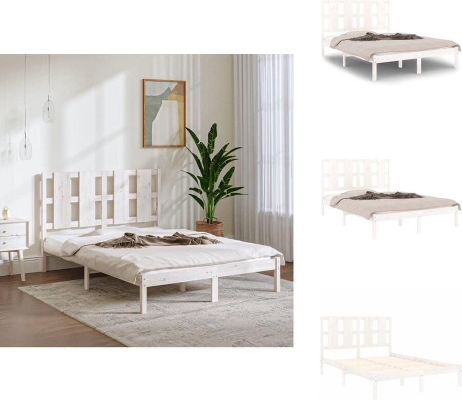 VidaXL Bedframe Bedframes Bed Bedbodem Bedframe zonder matras massief grenenhout wit 140x190 cm - Foto 2