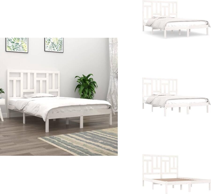 VidaXL Bedframe Bedframes Bed Bedbodem Bedframe zonder matras massief grenenhout wit 140x190 cm