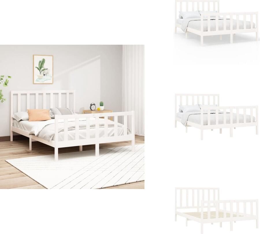 VidaXL Bedframe Grenenhout Wit 205.5 x 105.5 x 31 cm Geschikt voor matras van 100 x 200 cm Met klassiek hoofdeinde Montage vereist 1 x bedframe 1 x hoofdeind Bed - Foto 8