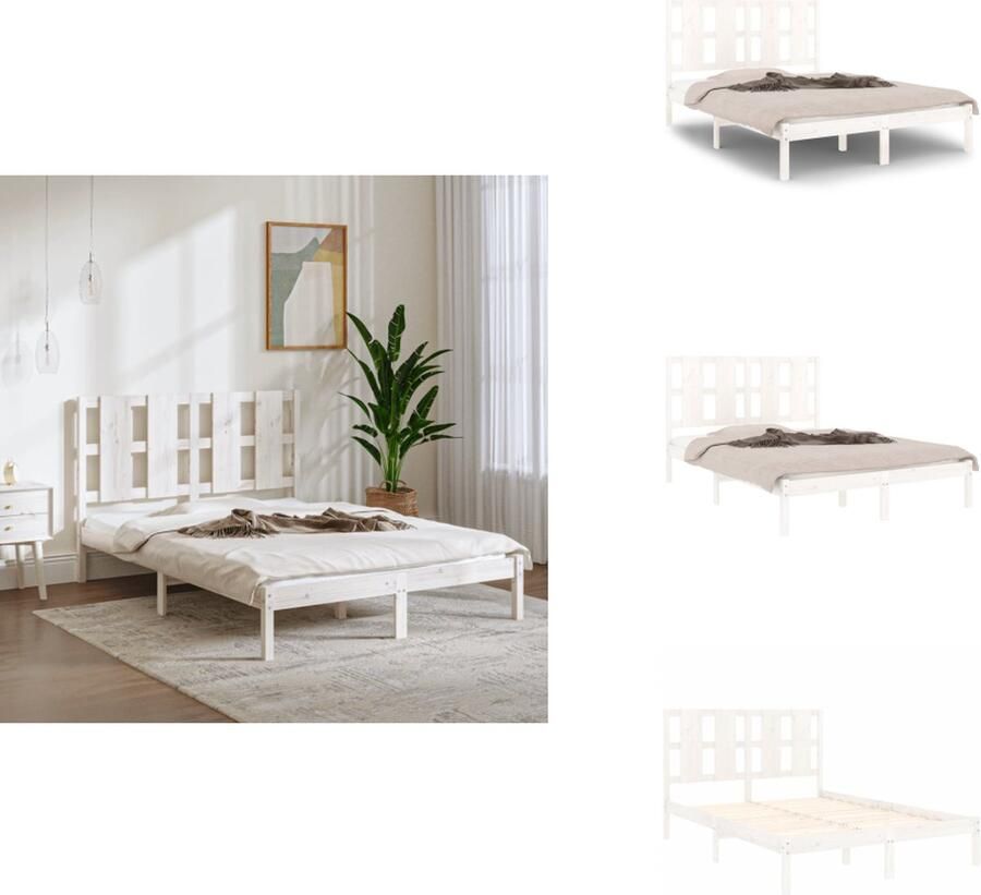 VidaXL Bedframe Grenenhout Wit 205.5 x 105.5 x 31 cm Geschikt voor matras van 100 x 200 cm Met klassiek hoofdeinde Montage vereist 1 x bedframe 1 x hoofdeind Bed - Foto 7