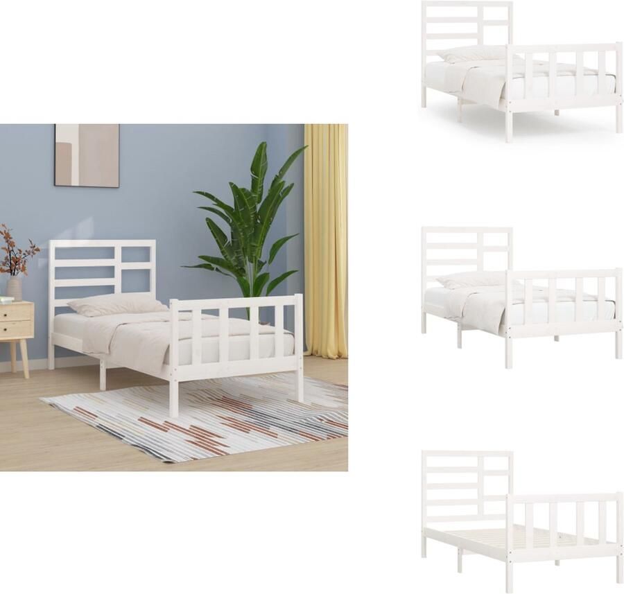 VidaXL Bedframe Grenenhout Wit 205.5 x 105.5 x 31 cm Geschikt voor matras van 100 x 200 cm Met klassiek hoofdeinde Montage vereist 1 x bedframe 1 x hoofdeind Bed