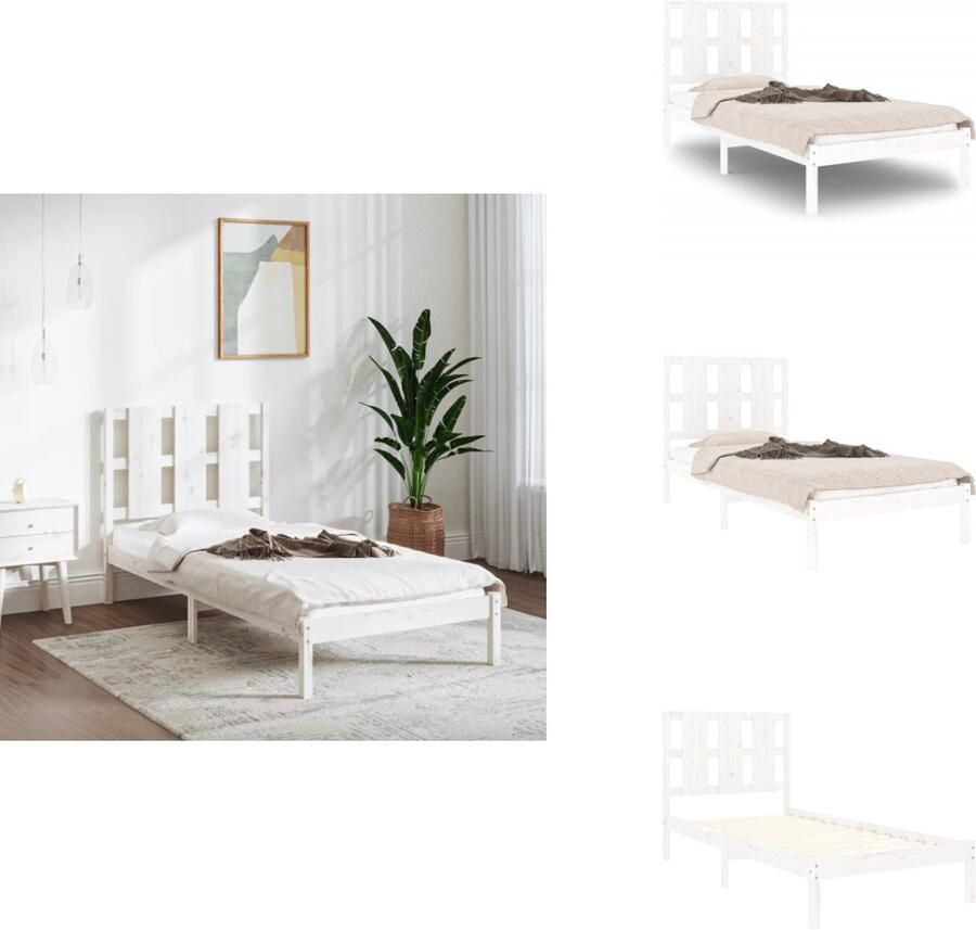 VidaXL Bedframe Bedframes Bed Bedbodem Bedframe zonder matras massief grenenhout wit 140x200 cm