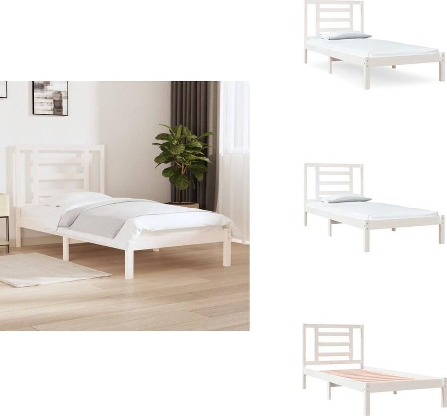 VidaXL Bedframe Grenenhout Wit 205.5 x 105.5 x 31 cm Geschikt voor matras van 100 x 200 cm Met klassiek hoofdeinde Montage vereist 1 x bedframe 1 x hoofdeind Bed - Foto 2