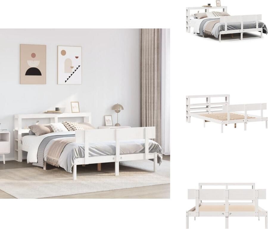VidaXL Bedframe Bedframes Bed Bedbodem Bedframe zonder matras massief grenenhout wit 140x200 cm