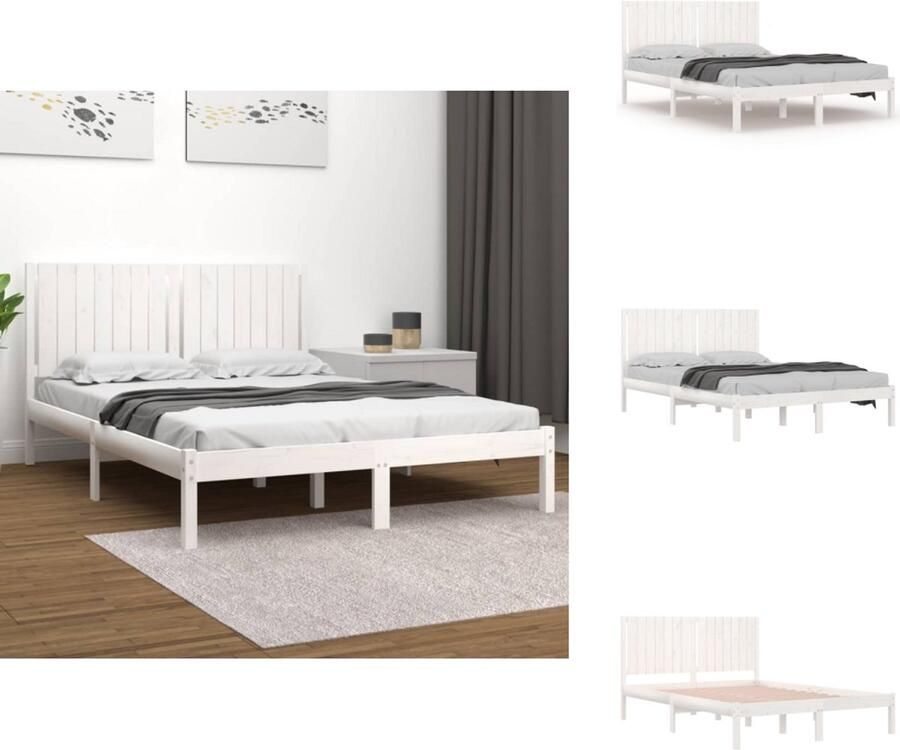 VidaXL Bedframe Bedframes Bed Bedbodem Bedframe zonder matras massief grenenhout wit 160x200 cm - Foto 4