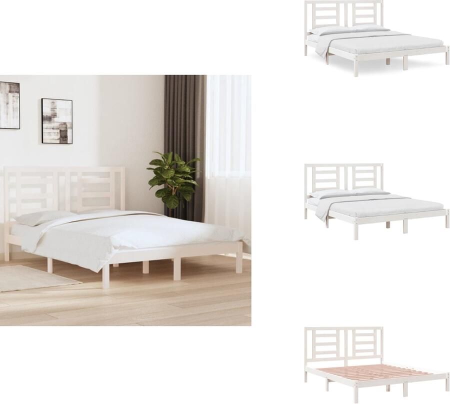VidaXL Bedframe Bedframes Bed Bedbodem Bedframe zonder matras massief grenenhout wit 160x200 cm - Foto 3
