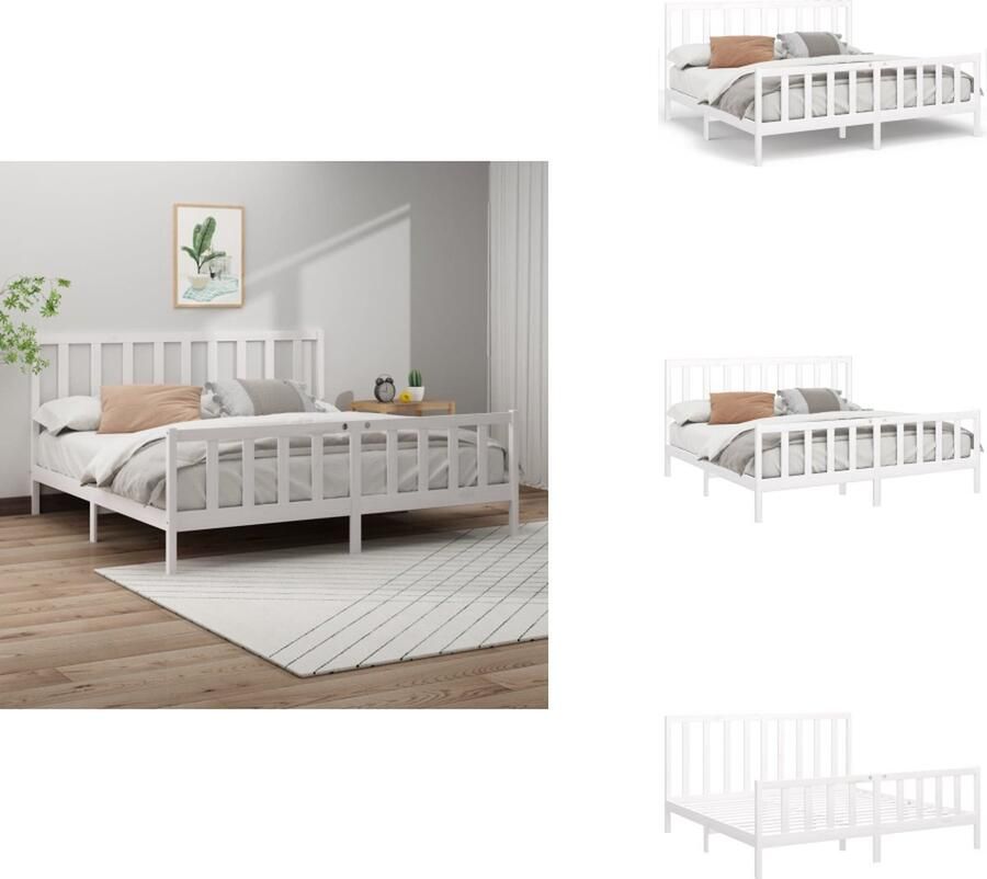 VidaXL Bedframe Bedframes Bed Bedbodem Bedframe zonder matras massief grenenhout wit 180x200 cm