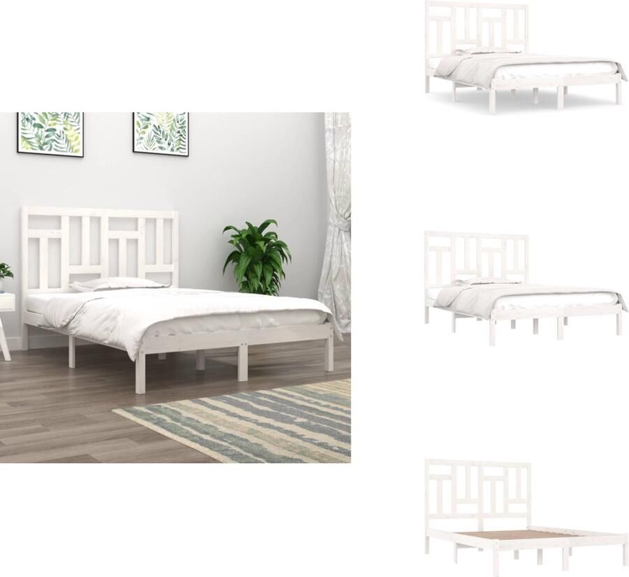 VidaXL Bedframe Wit Grenenhout 205.5 x 206 x 69.5 cm Hoogwaardig materiaal Stevig en stabiel Comfortabel hoofdeinde Uniek ontwerp Montage vereist Bed