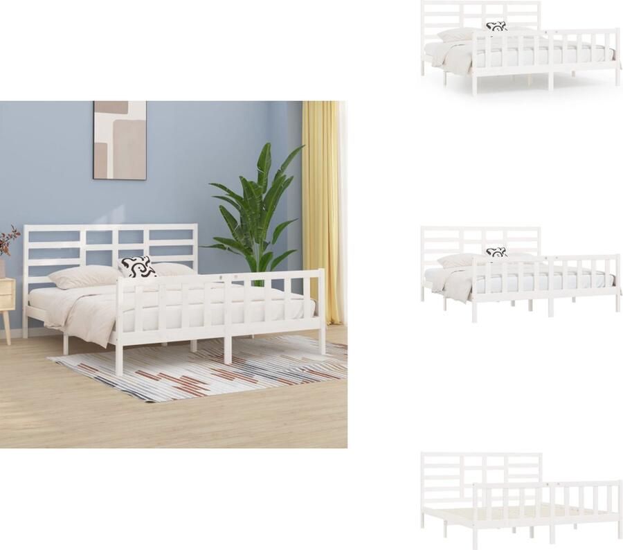 VidaXL Bedframe Wit Grenenhout 205.5 x 206 x 69.5 cm Hoogwaardig materiaal Stevig en stabiel Comfortabel hoofdeinde Uniek ontwerp Montage vereist Bed - Foto 3