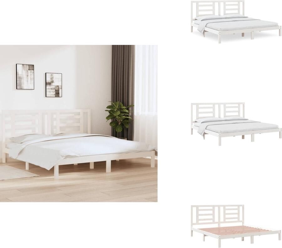 VidaXL Houten Bedframe Modern Slaapkamer Praktisch en Decoratief 205.5 x 205.5 x 31 cm Hoogwaardig Massief Grenenhout Wit Geschikt voor 200 x 200 cm Matras Montage vereist Bed