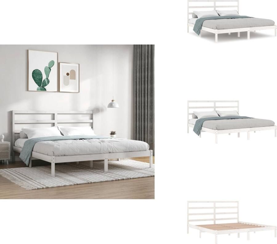VidaXL Bedframe Wit Grenenhout 205.5 x 206 x 69.5 cm Hoogwaardig materiaal Stevig en stabiel Comfortabel hoofdeinde Uniek ontwerp Montage vereist Bed - Foto 4