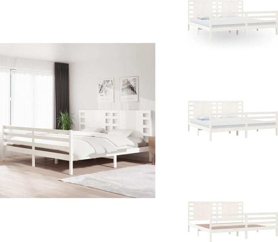 VidaXL Bedframe Wit Grenenhout 205.5 x 206 x 69.5 cm Hoogwaardig materiaal Stevig en stabiel Comfortabel hoofdeinde Uniek ontwerp Montage vereist Bed - Foto 6