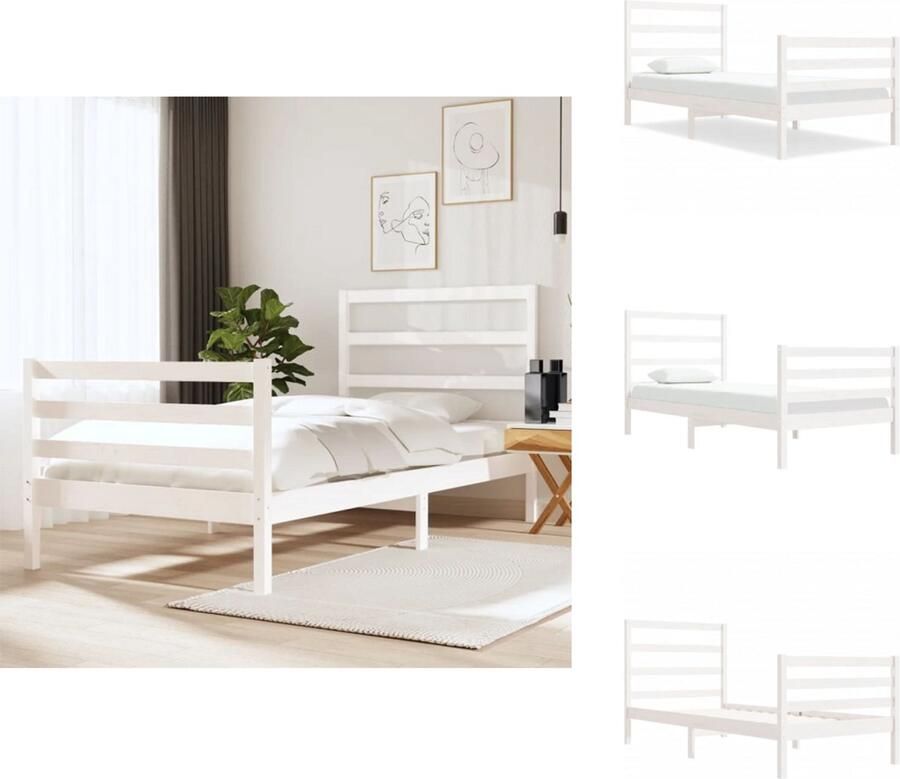 VidaXL Bedframe Bedframes Bed Bedbodem Bedframe zonder matras massief grenenhout wit 75x190 cm - Foto 4