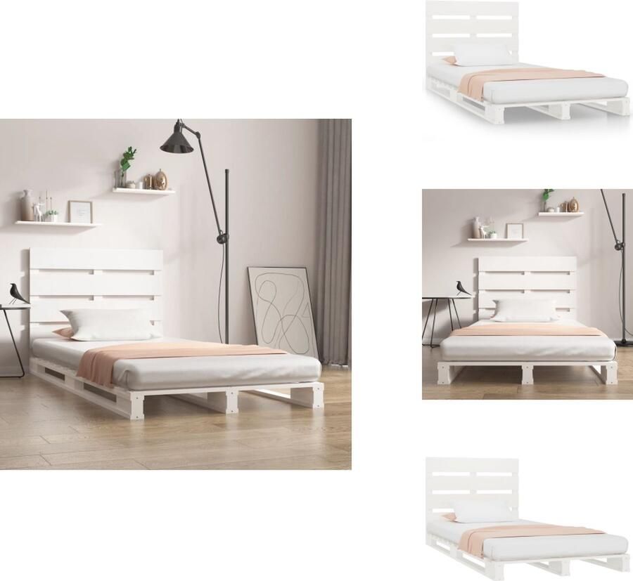 VidaXL Bedframe Bedframes Bed Bedbodem Bedframe zonder matras massief grenenhout wit 75x190 cm