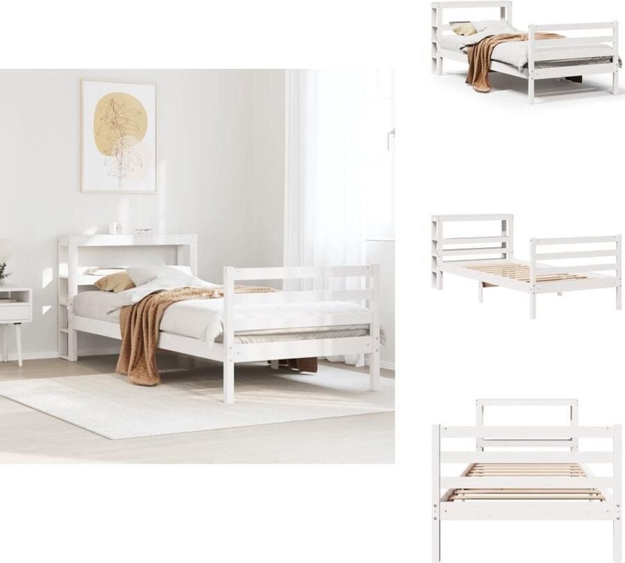 VidaXL Bedframe Bedframes Bed Bedbodem Bedframe zonder matras massief grenenhout wit 75x190 cm