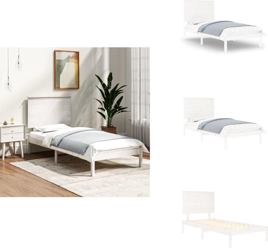 VidaXL Bedframe Bedframes Bed Bedbodem Bedframe zonder matras massief grenenhout wit 90x200 cm