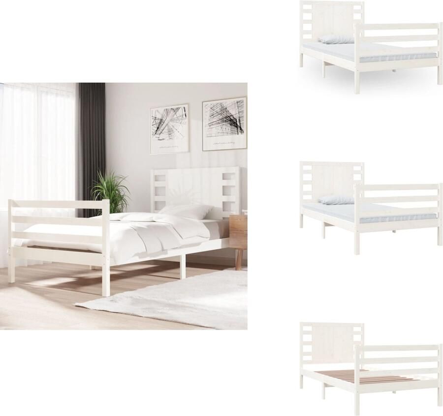 VidaXL Bedframe Bedframes Bed Bedbodem Bedframe zonder matras massief grenenhout wit 90x200 cm