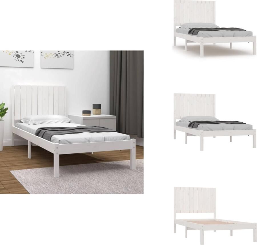 VidaXL Bedframe Bedframes Bed Bedbodem Bedframe zonder matras massief grenenhout wit 90x200 cm